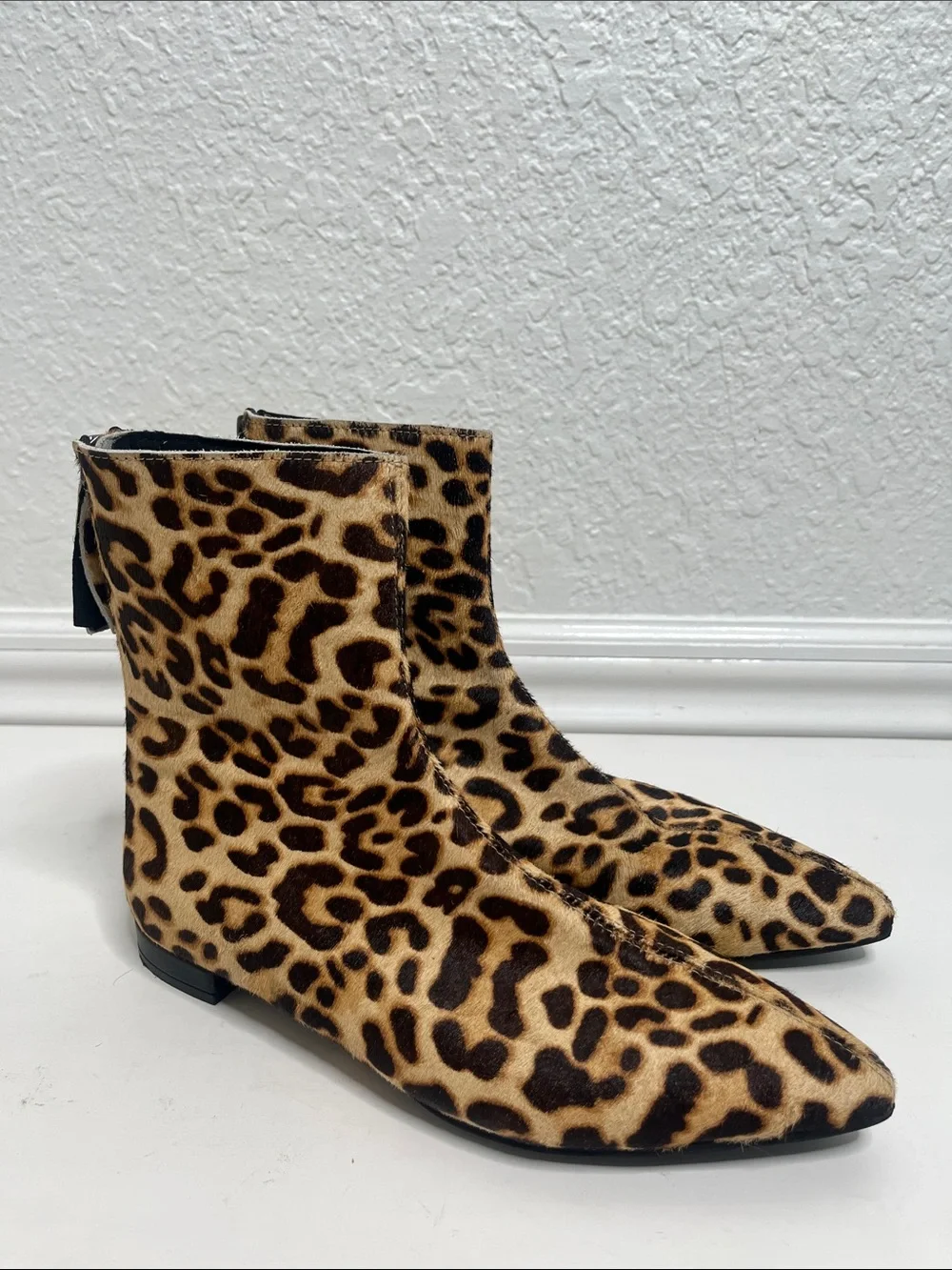 All Black Calf Hair Leopard Ankle Boots Sz 37.5